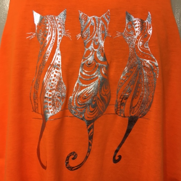 NWOT, Women Sleeveless Tank Top,100% Polyester, Orange, “3 x kitties” silkscreen - Picture 4 of 6